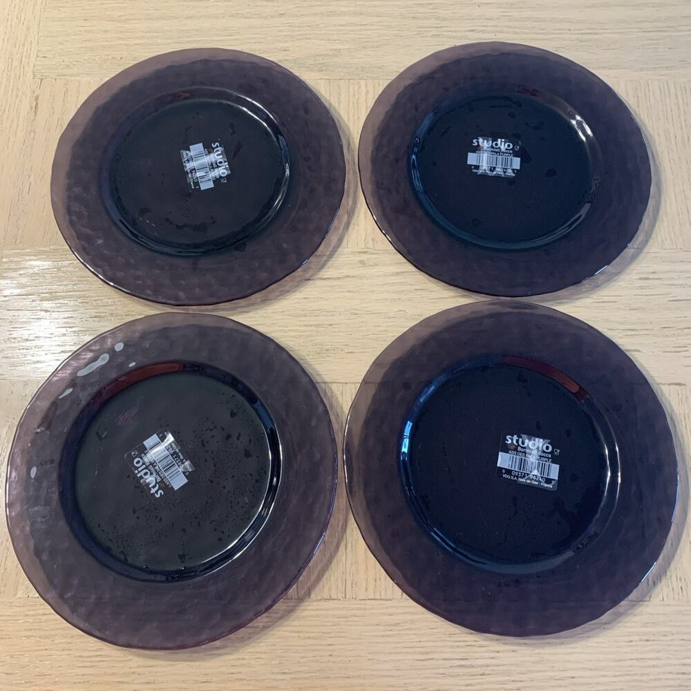 Vtg Set 4 New Bormioli Rocco Hammered Amethyst Purple 8” Salad/Dessert Plates